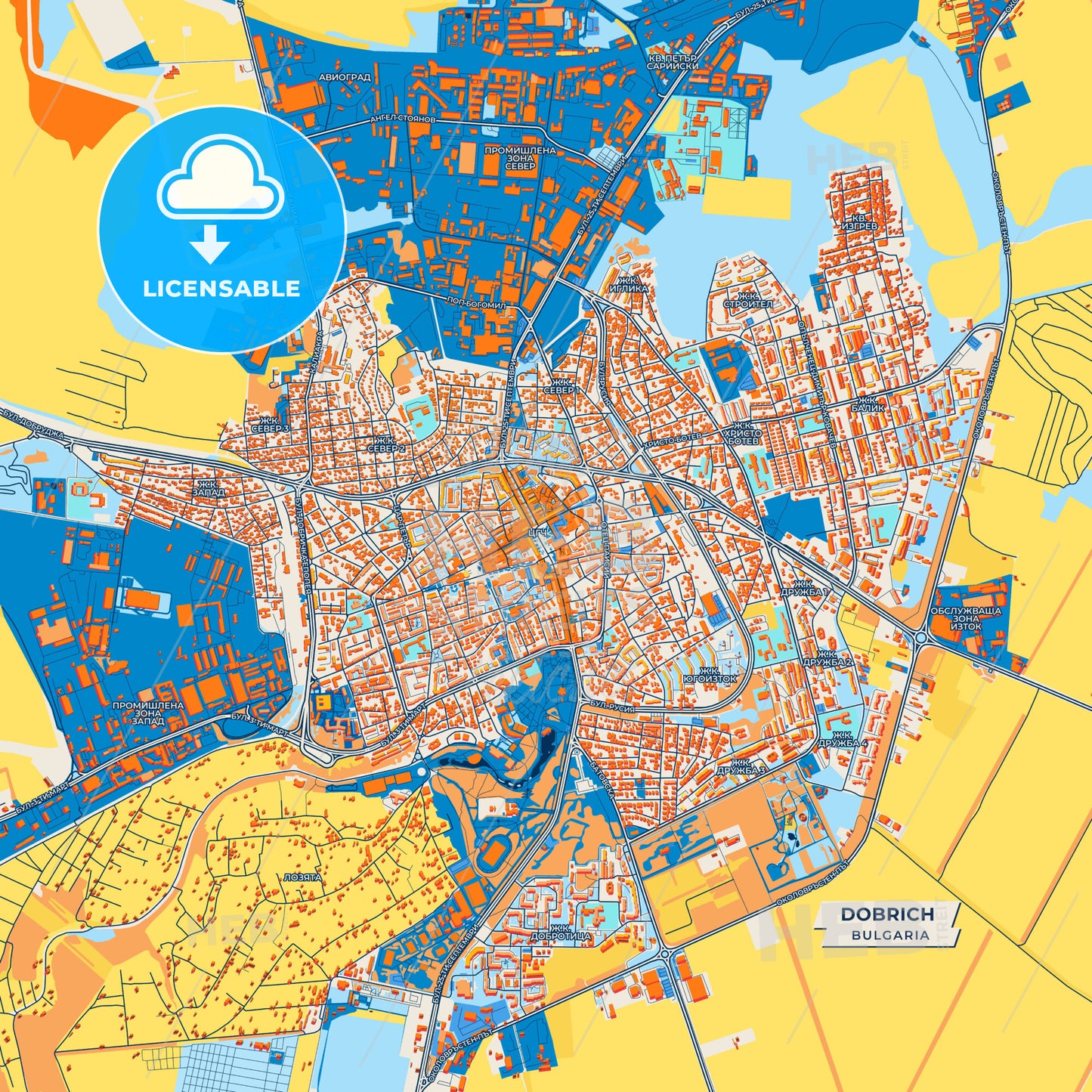Canvas Print Template of Dobrich Street Map
