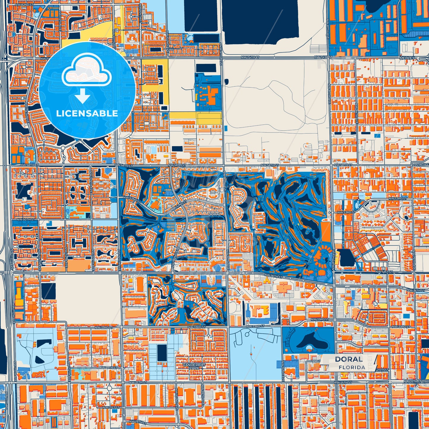 Canvas Print Template of Doral Street Map