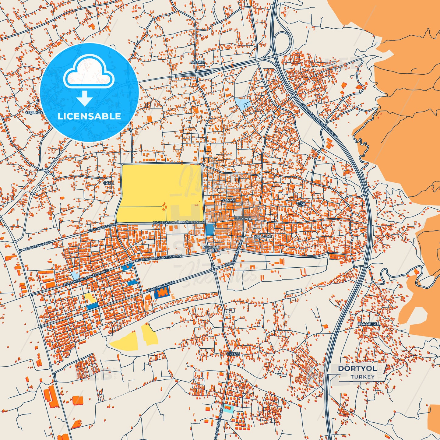 Canvas Print Template of Dörtyol Street Map