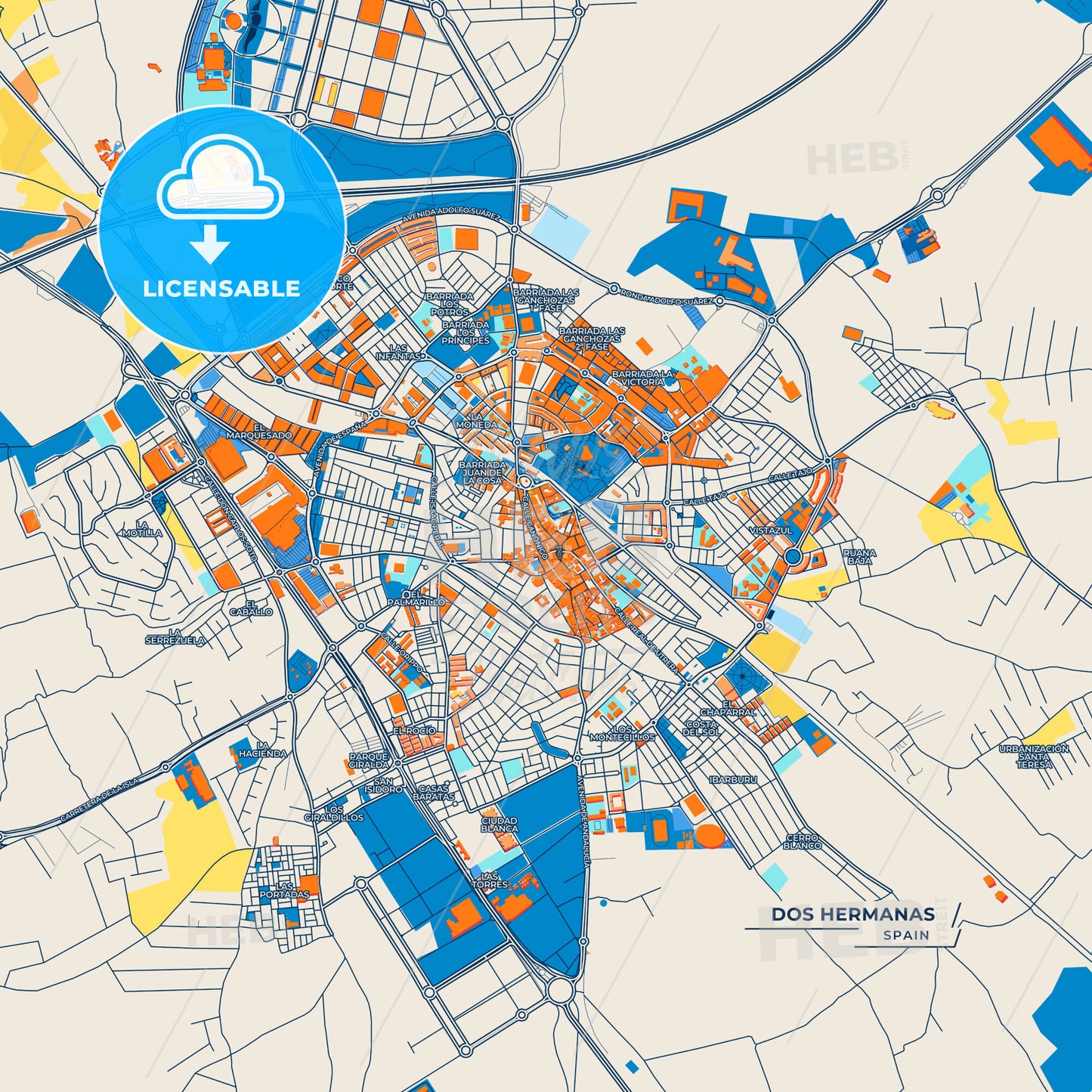 Canvas Print Template of Dos Hermanas Street Map