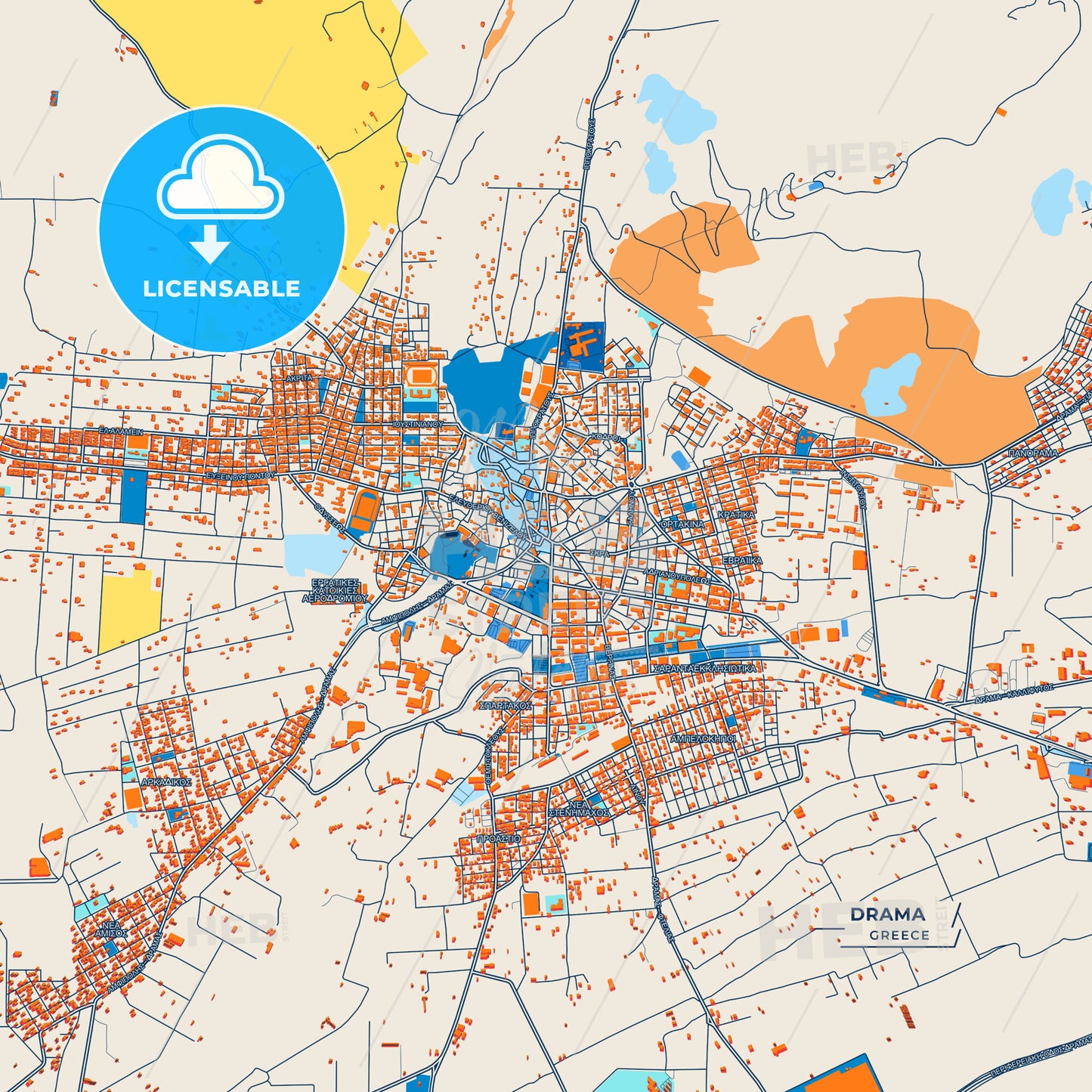 Canvas Print Template of Drama Street Map