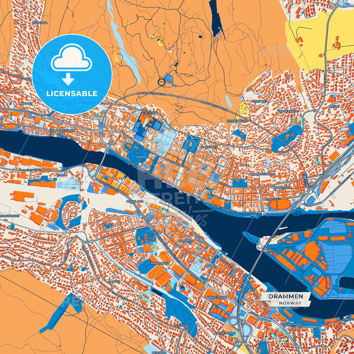 Canvas Print Template of Drammen Street Map
