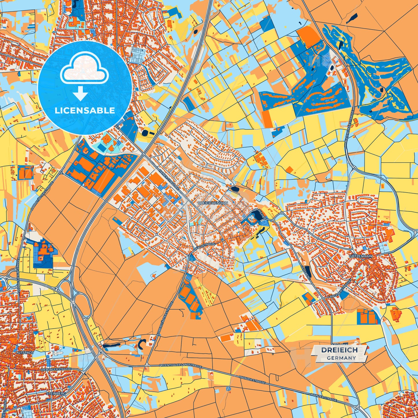 Canvas Print Template of Dreieich Street Map