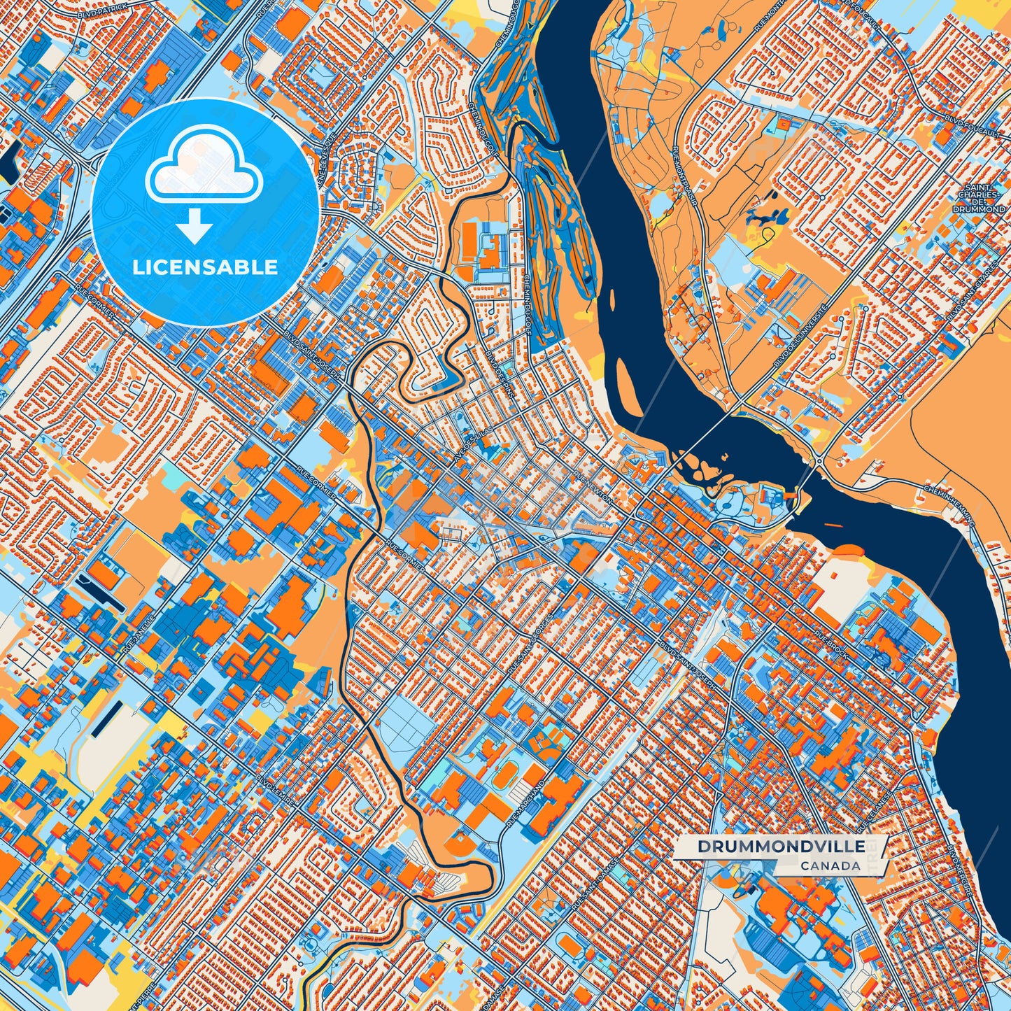 Canvas Print Template of Drummondville Street Map