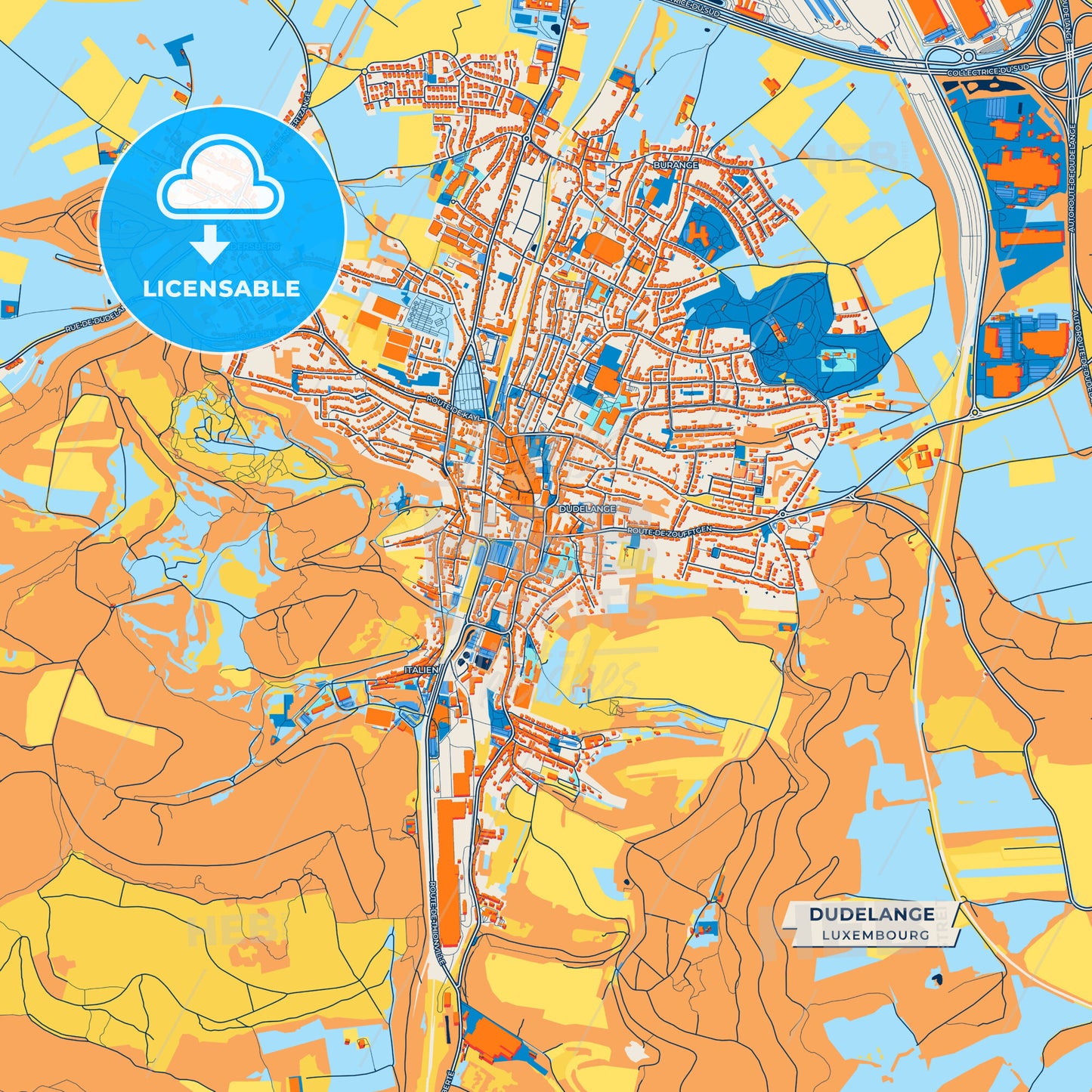 Canvas Print Template of Dudelange Street Map