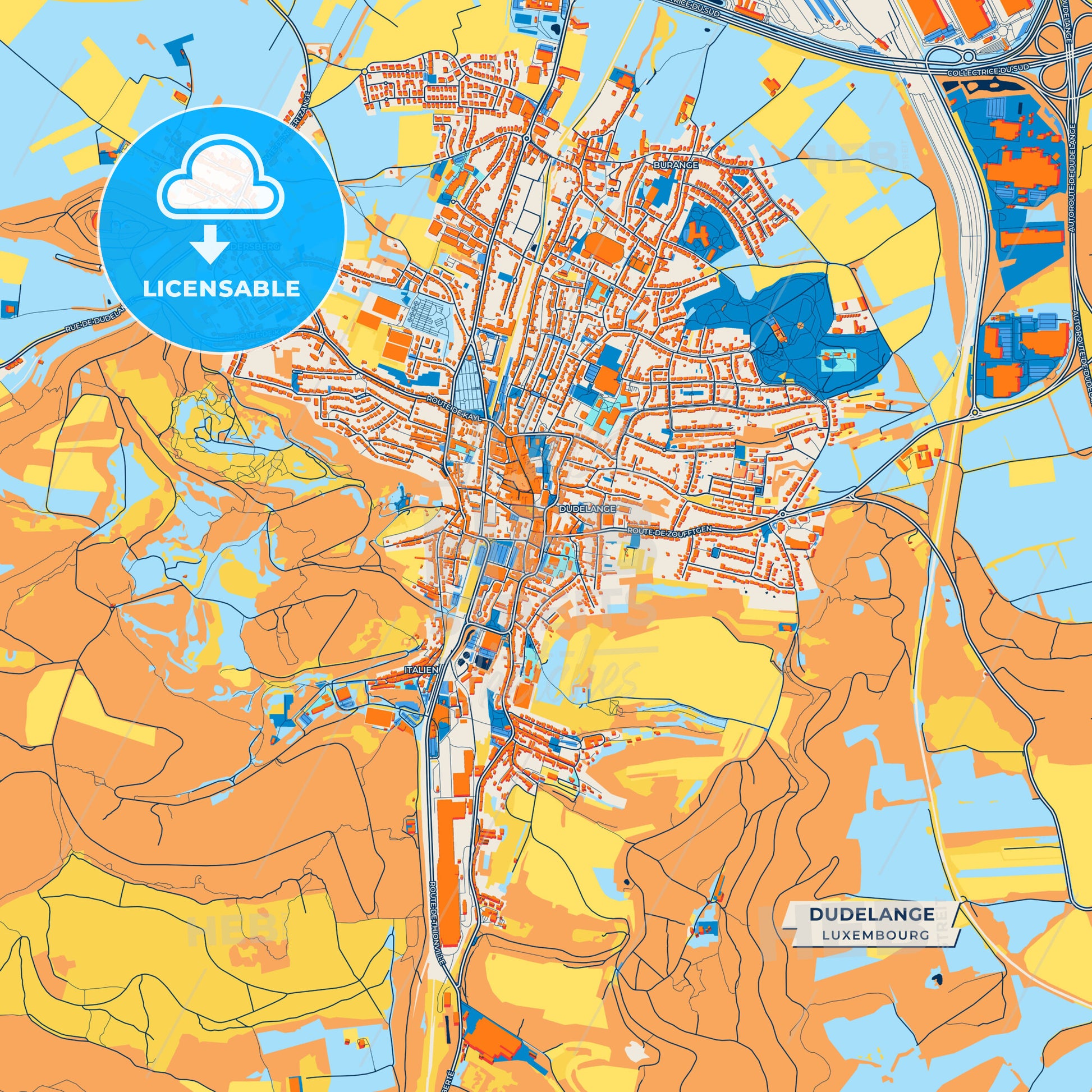Canvas Print Template of Dudelange Street Map