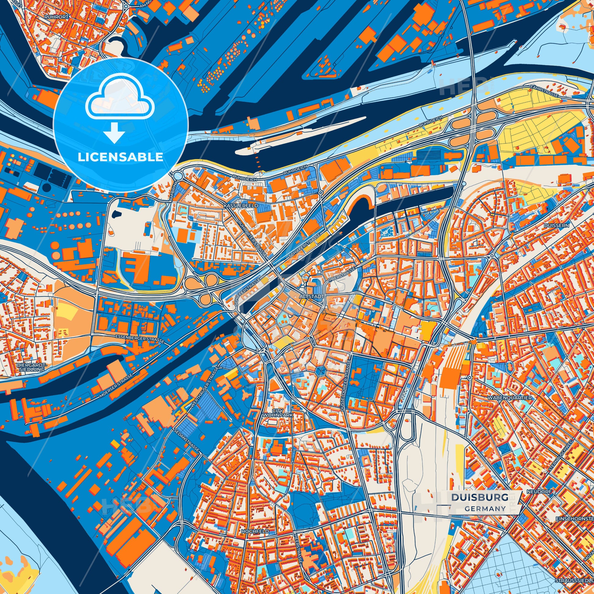 Canvas Print Template of Duisburg Street Map