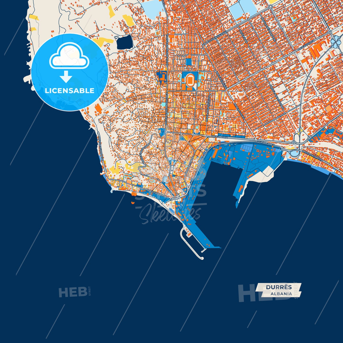 Canvas Print Template of Durrës Street Map