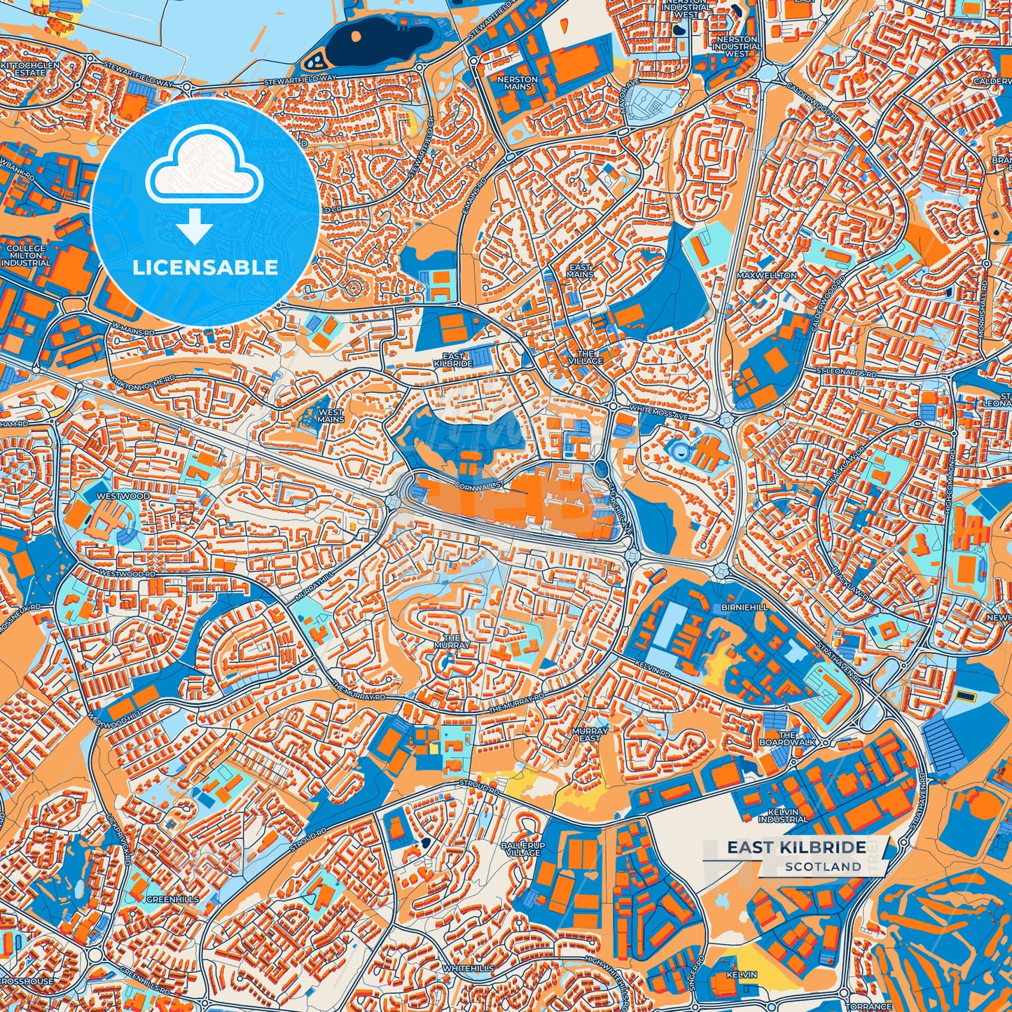 Canvas Print Template of East Kilbride Street Map