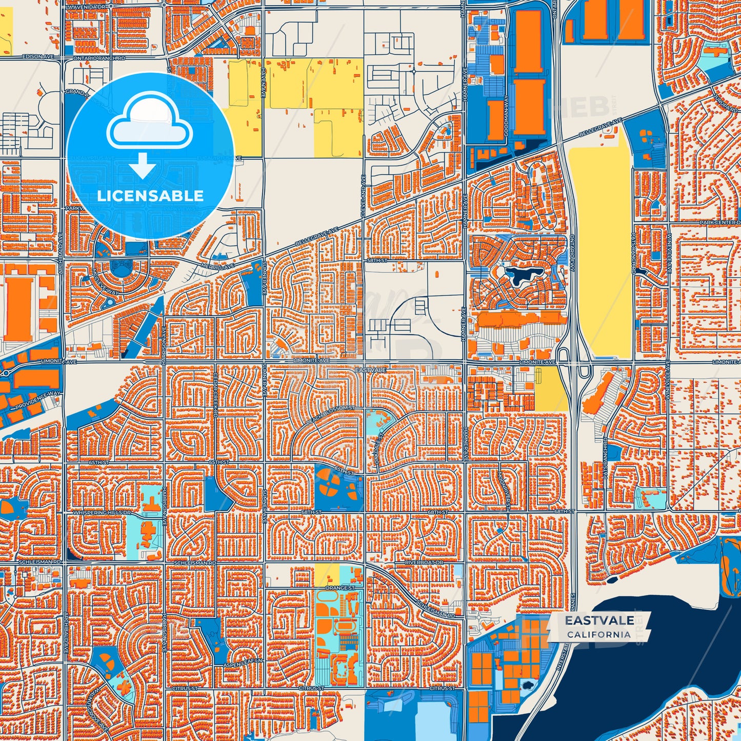 Canvas Print Template of Eastvale Street Map