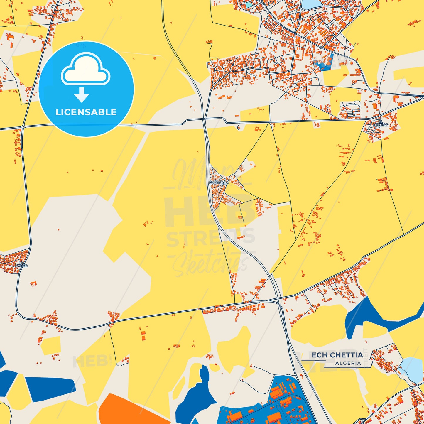 Canvas Print Template of Ech Chettia Street Map