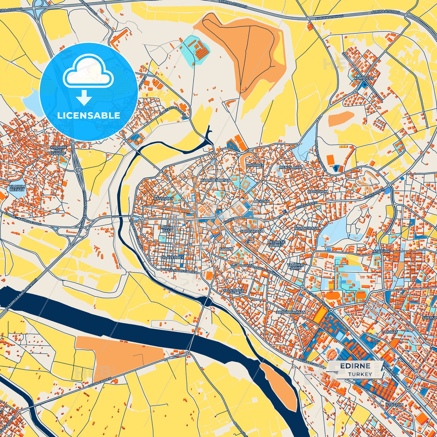 Canvas Print Template of Edirne Street Map