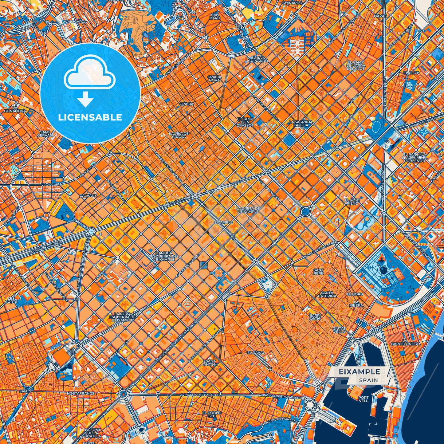 Canvas Print Template of Eixample Street Map