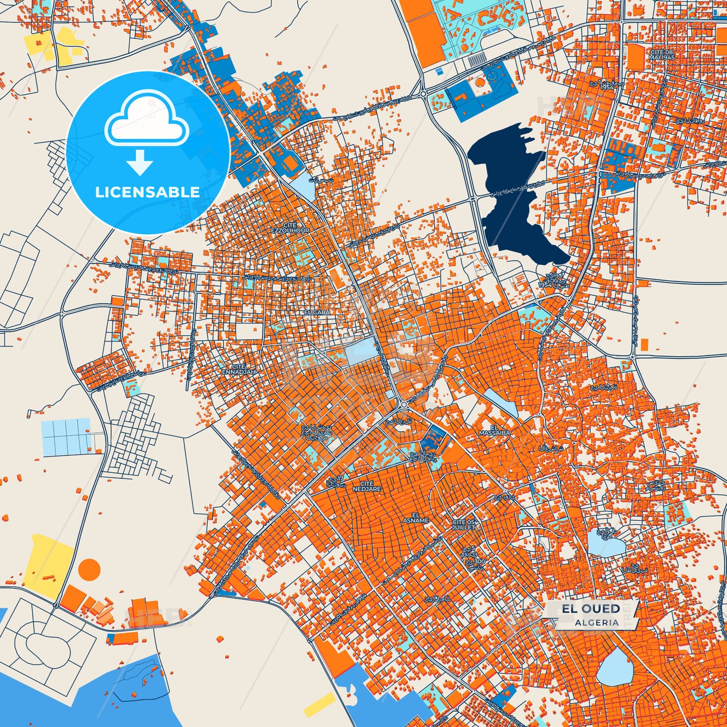 Canvas Print Template of El Oued Street Map