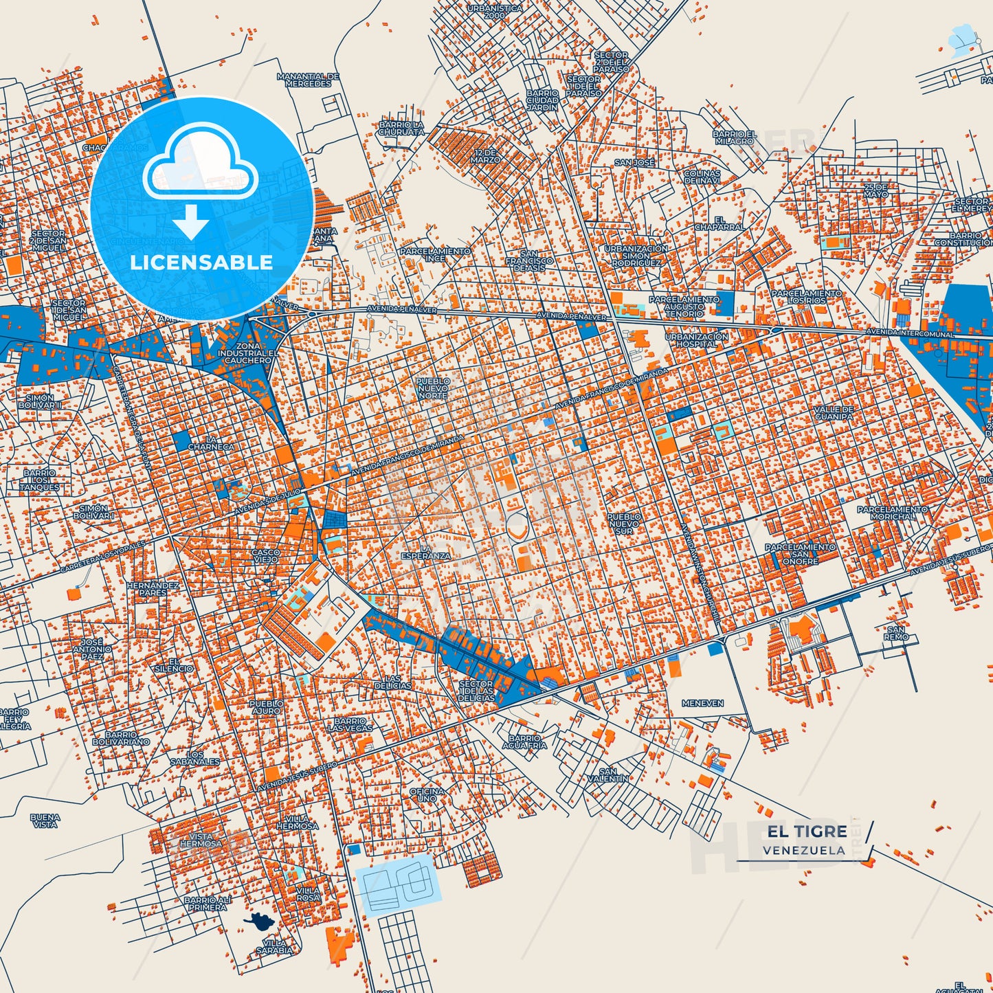 Canvas Print Template of El Tigre Street Map
