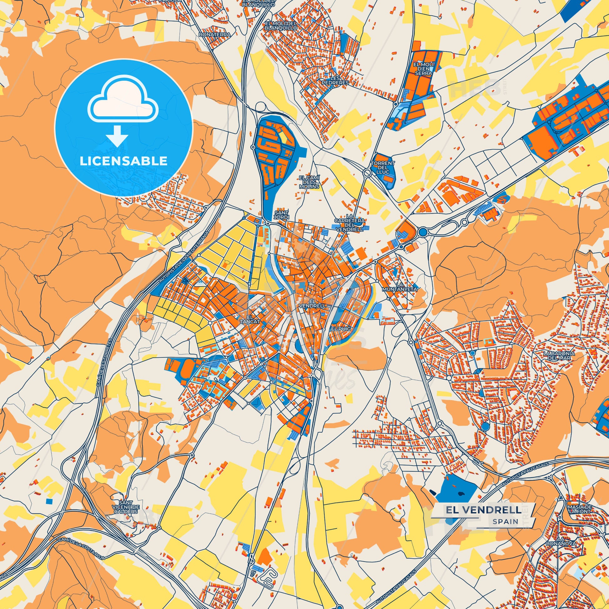 Canvas Print Template of El Vendrell Street Map