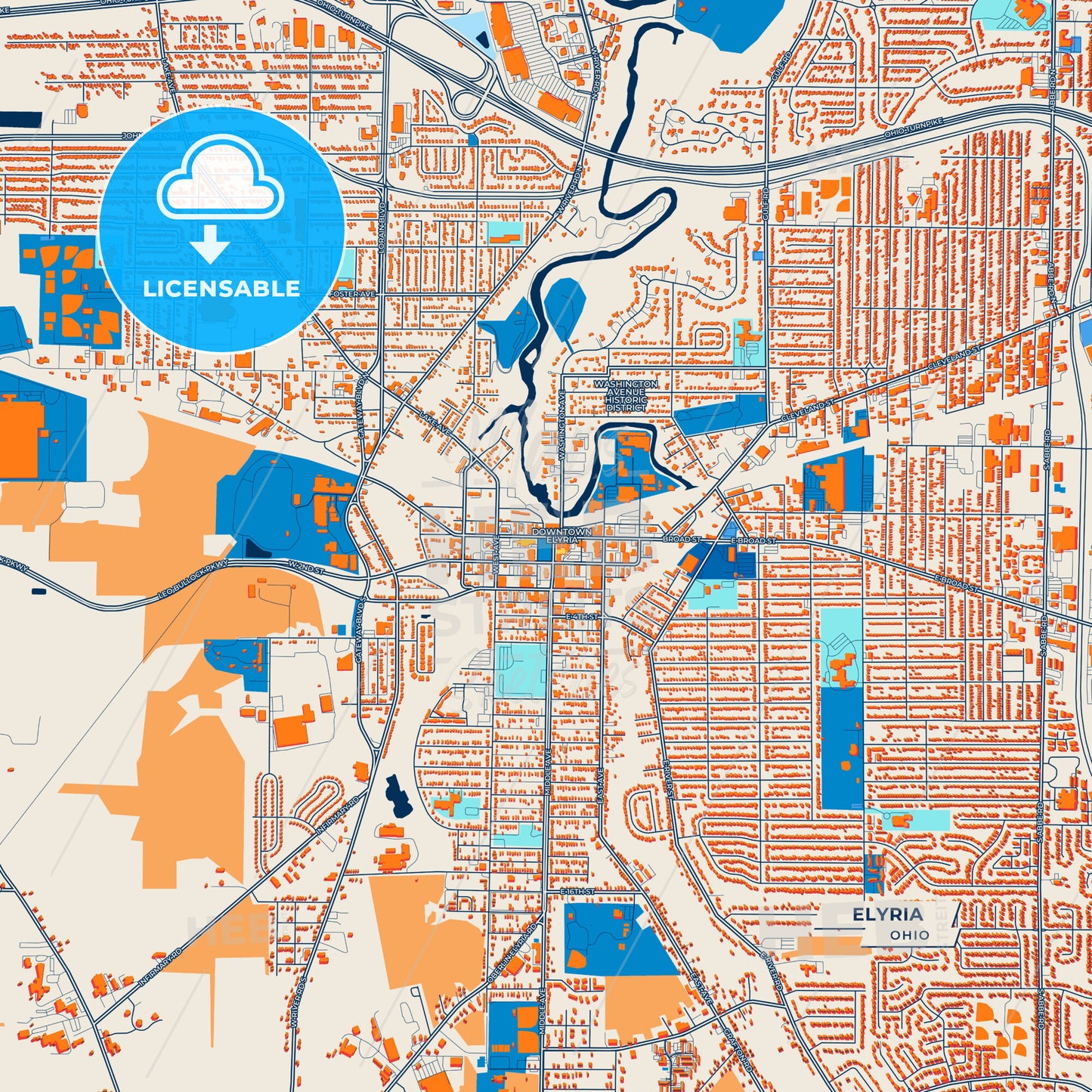 Canvas Print Template of Elyria Street Map