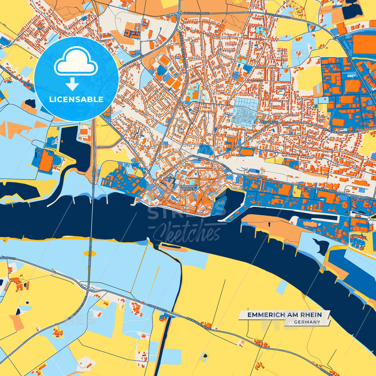 Canvas Print Template of Emmerich am Rhein Street Map