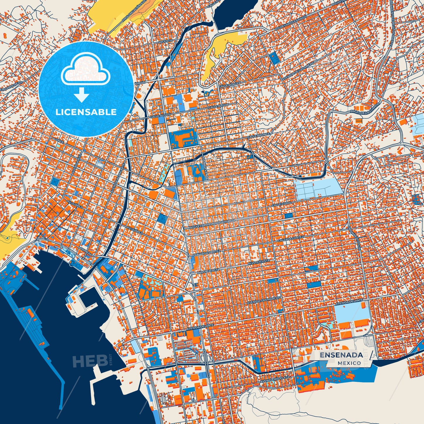 Canvas Print Template of Ensenada Street Map