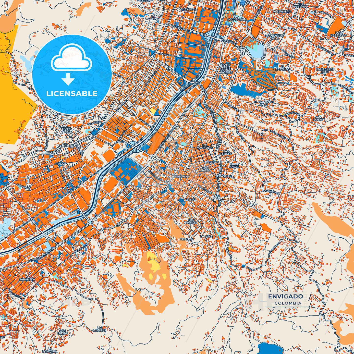 Canvas Print Template of Envigado Street Map