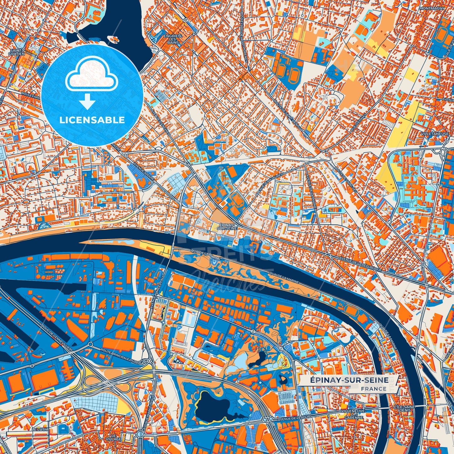 Canvas Print Template of Épinay-sur-Seine Street Map