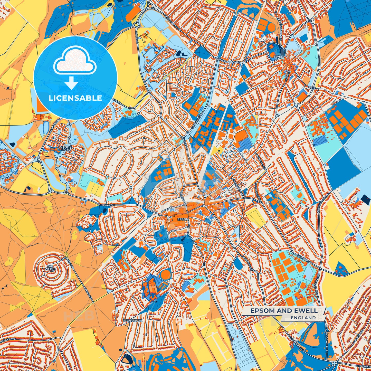 Canvas Print Template of Epsom and Ewell Street Map