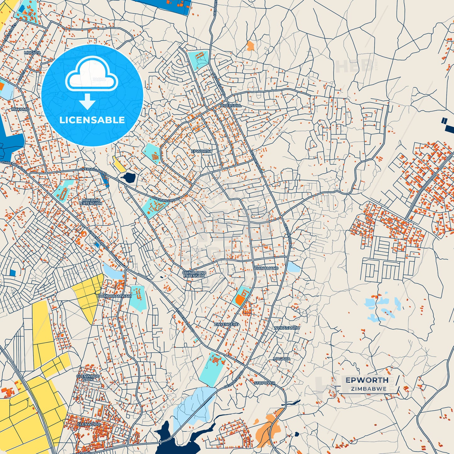 Canvas Print Template of Epworth Street Map
