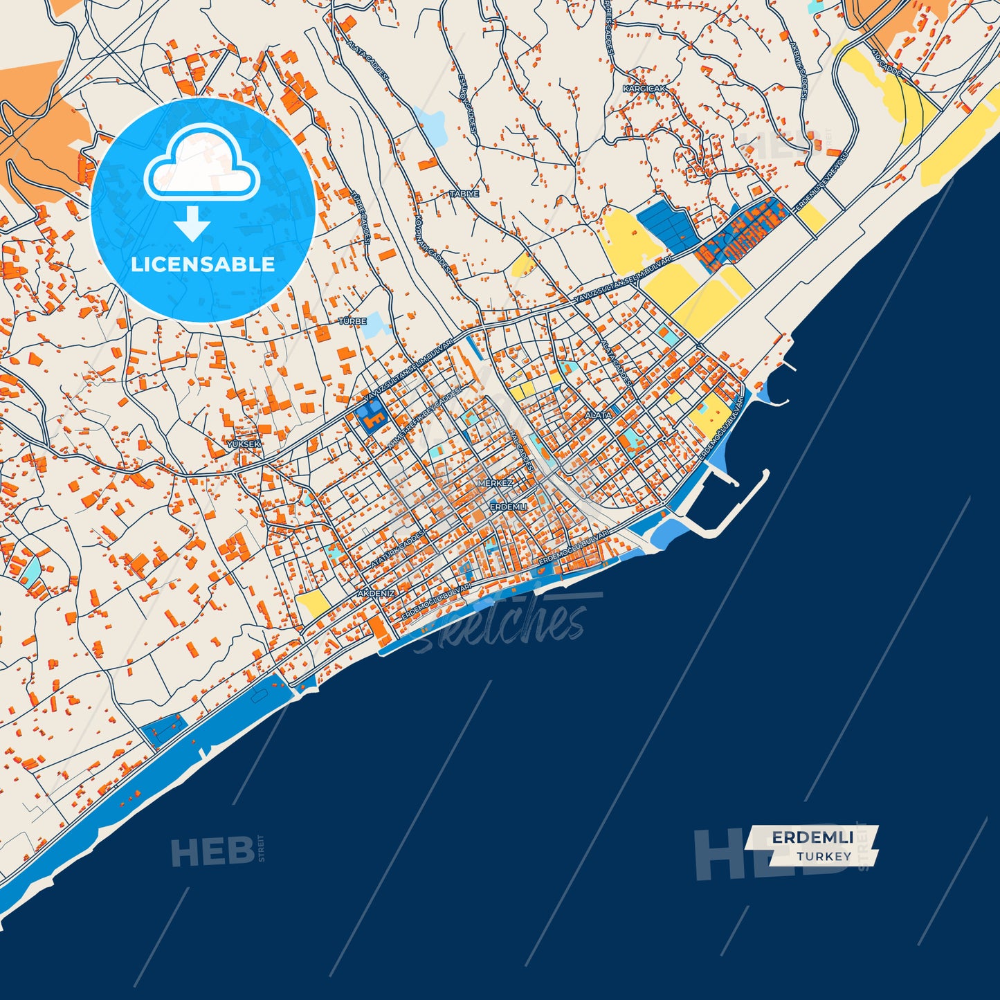 Canvas Print Template of Erdemli Street Map