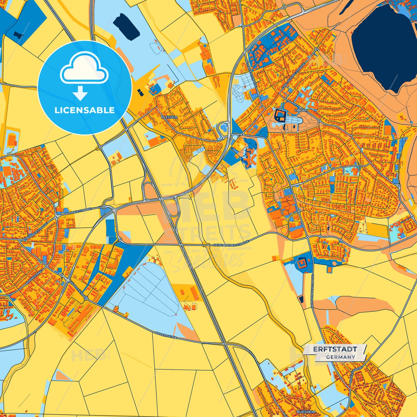 Canvas Print Template of Erftstadt Street Map