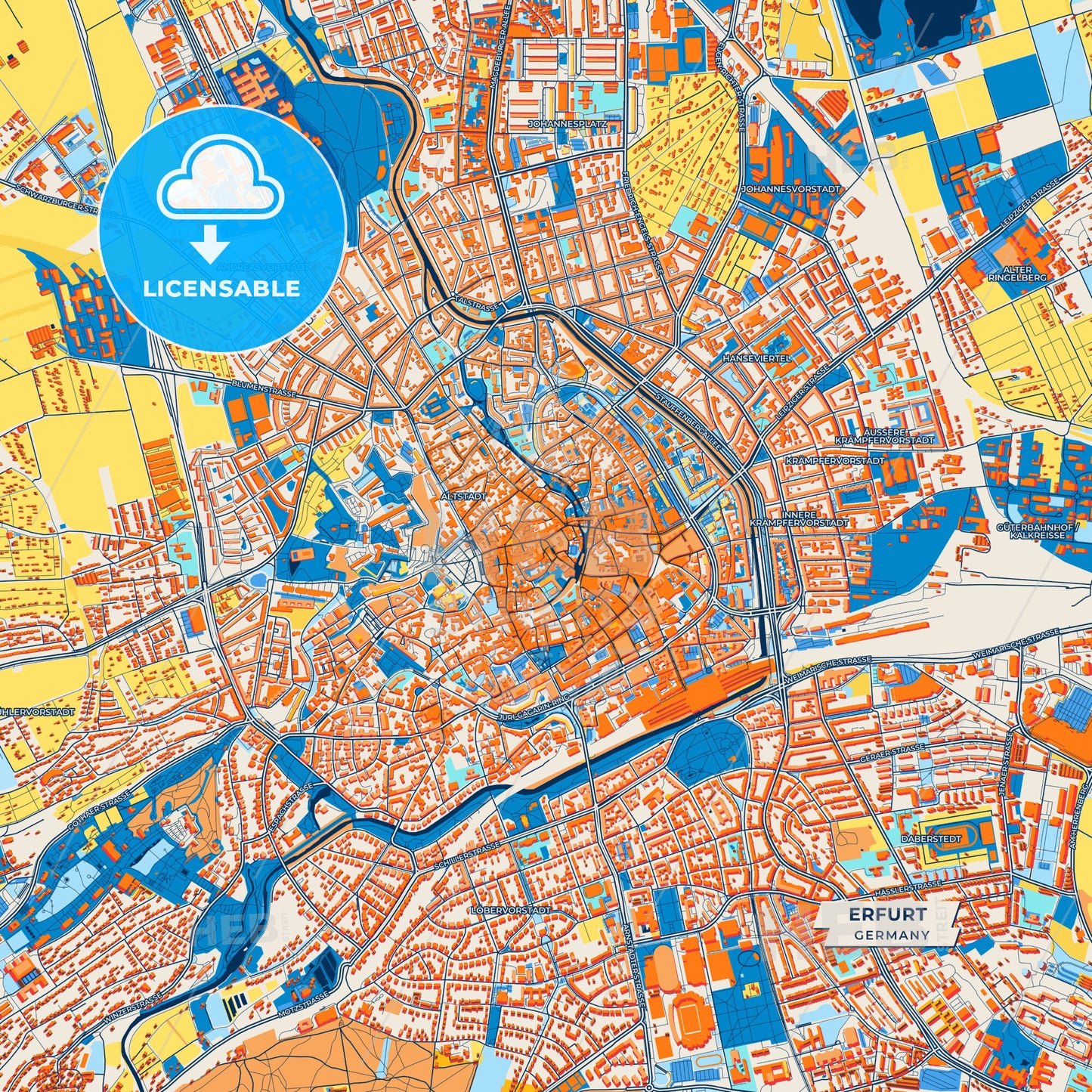 Canvas Print Template of Erfurt Street Map