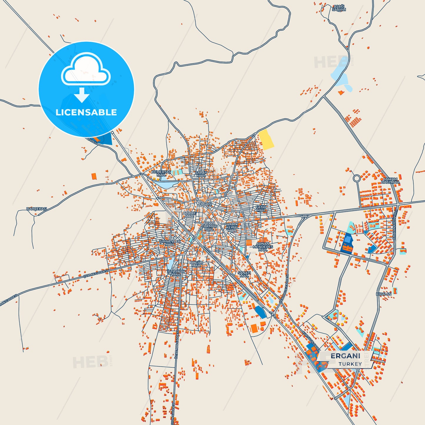 Canvas Print Template of Ergani Street Map