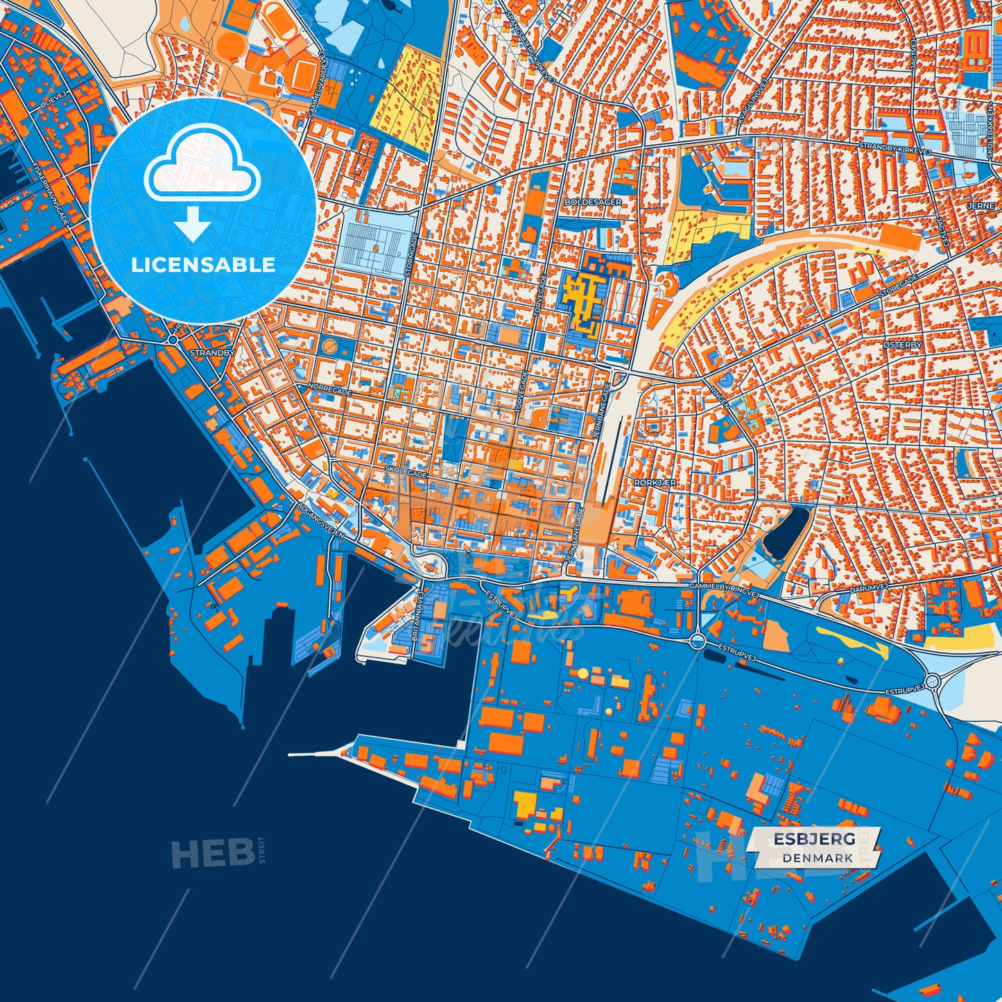 Canvas Print Template of Esbjerg Street Map