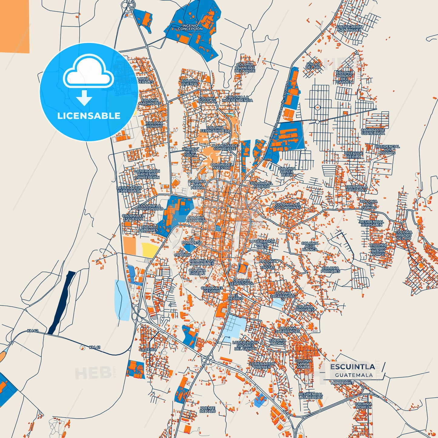 Canvas Print Template of Escuintla Street Map