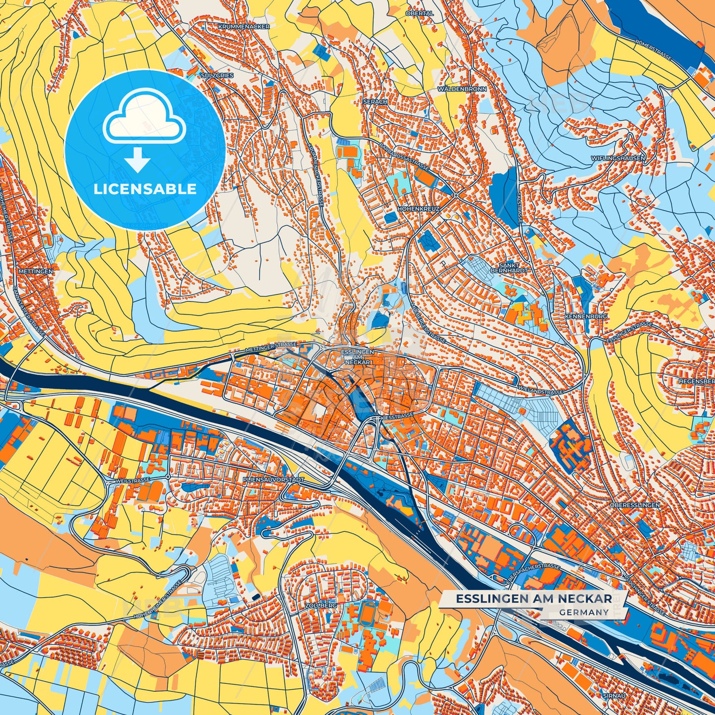 Canvas Print Template of Esslingen am Neckar Street Map