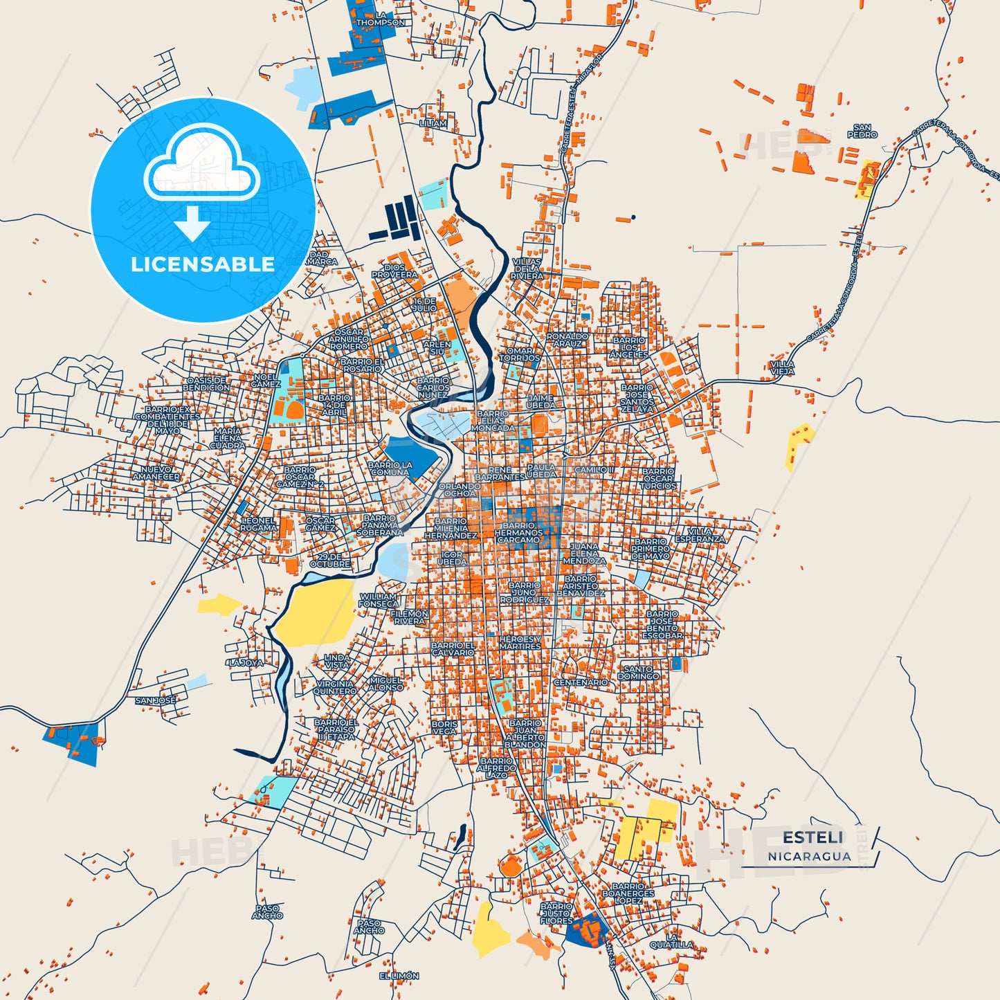 Canvas Print Template of Esteli Street Map