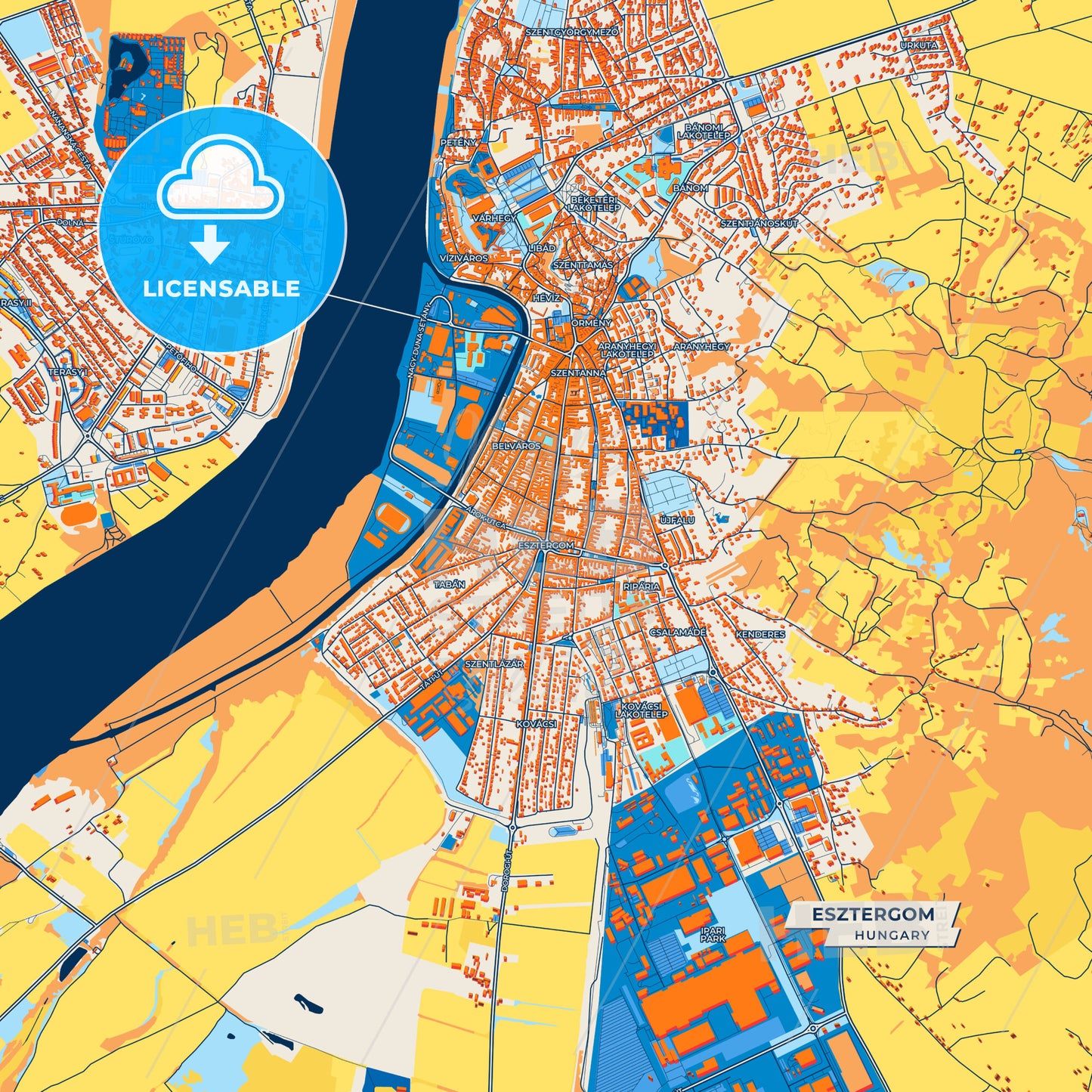 Canvas Print Template of Esztergom Street Map
