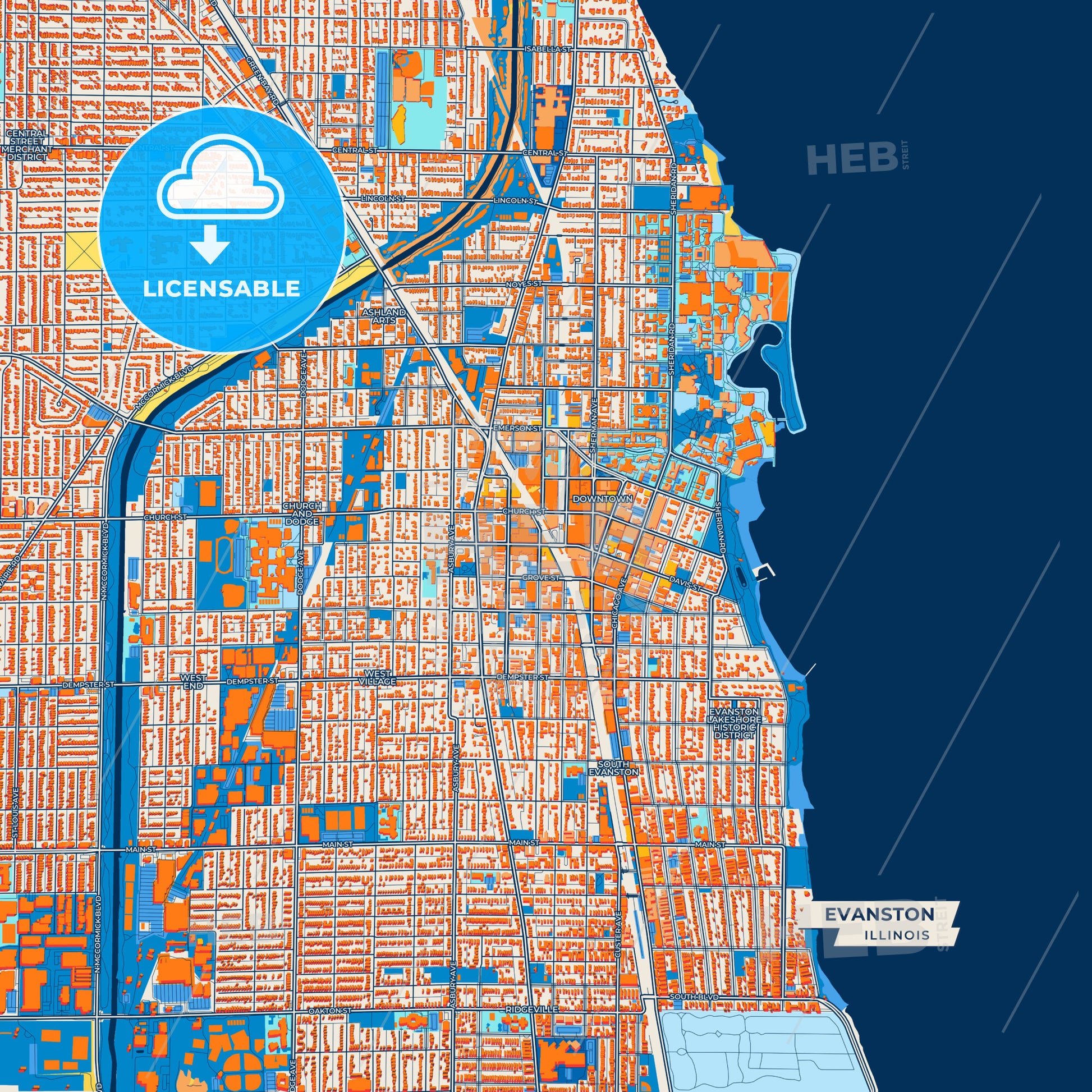 Canvas Print Template of Evanston Street Map