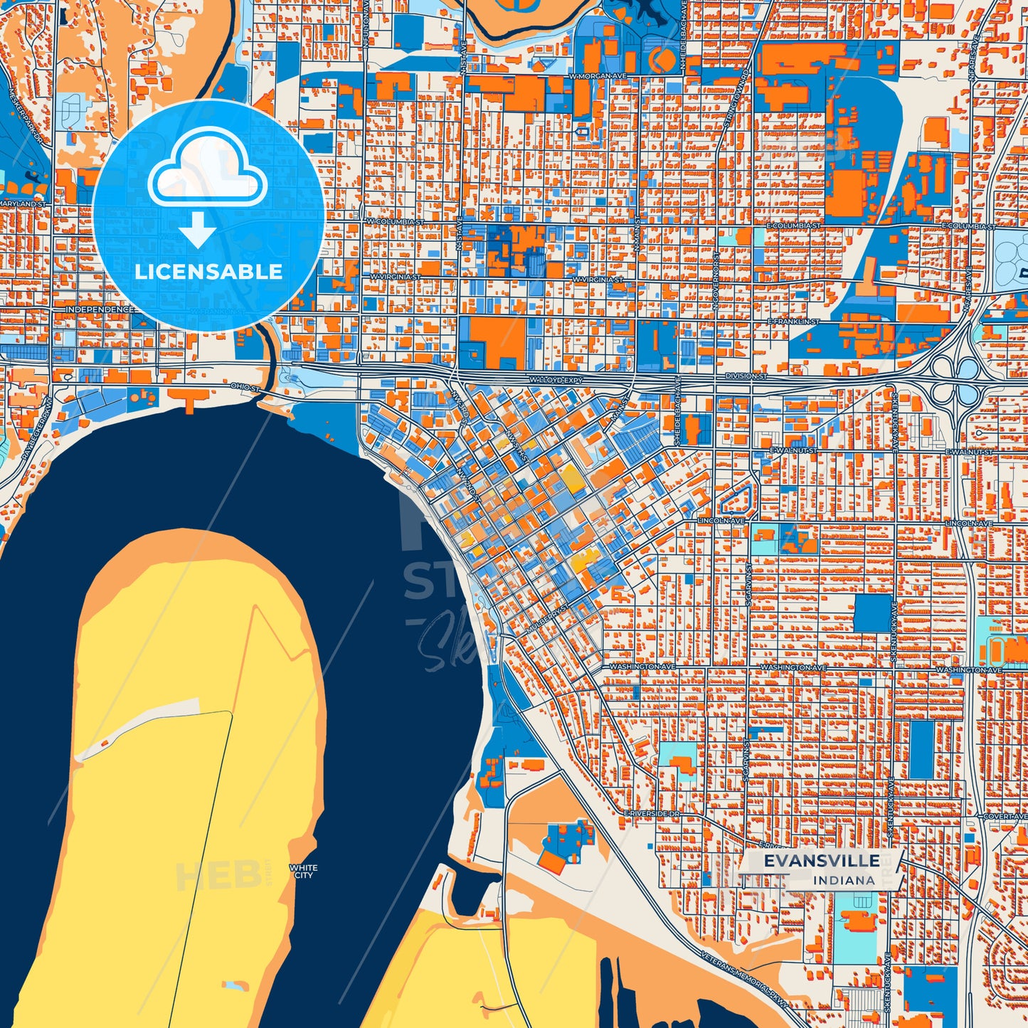 Canvas Print Template of Evansville Street Map