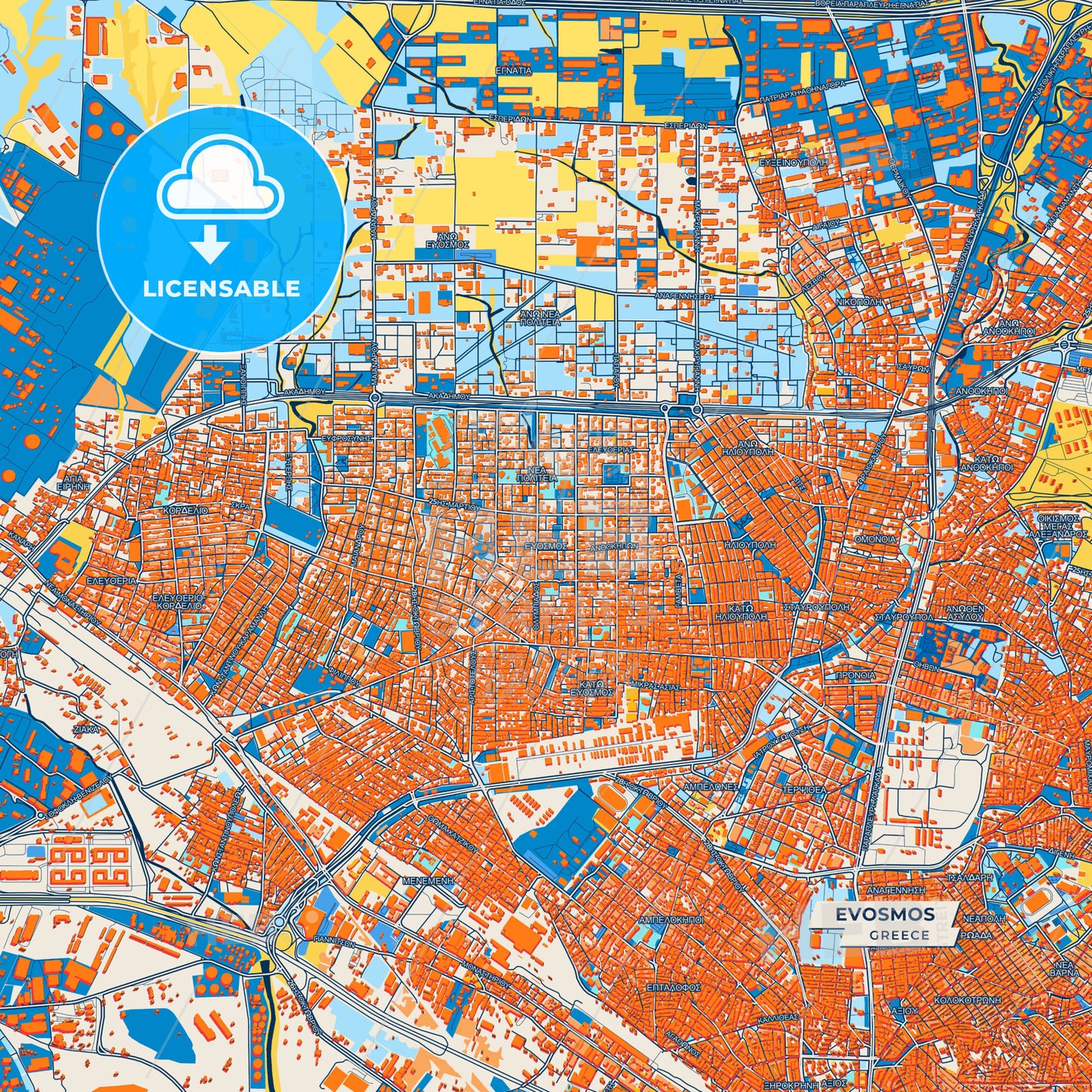 Canvas Print Template of Evosmos Street Map