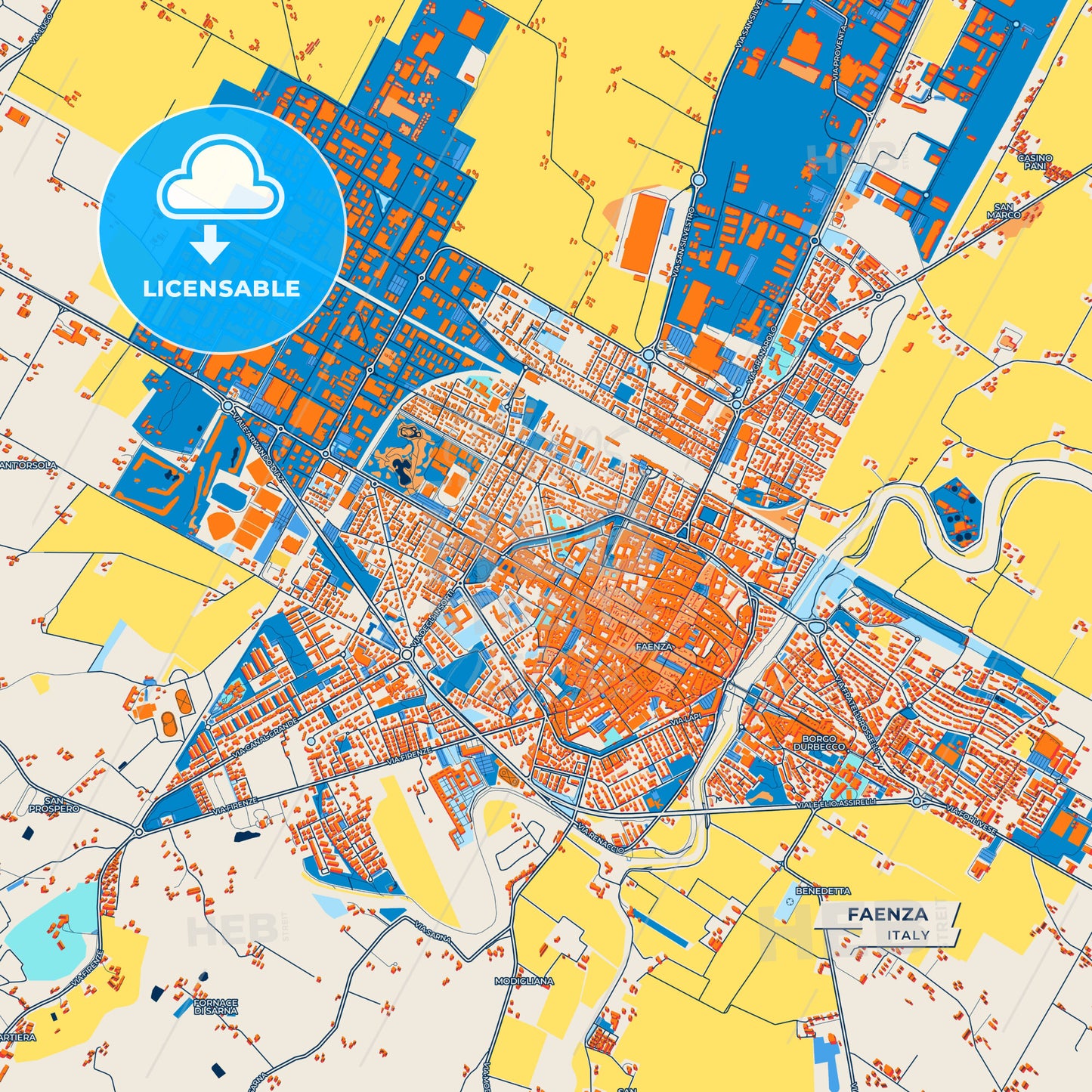 Canvas Print Template of Faenza Street Map