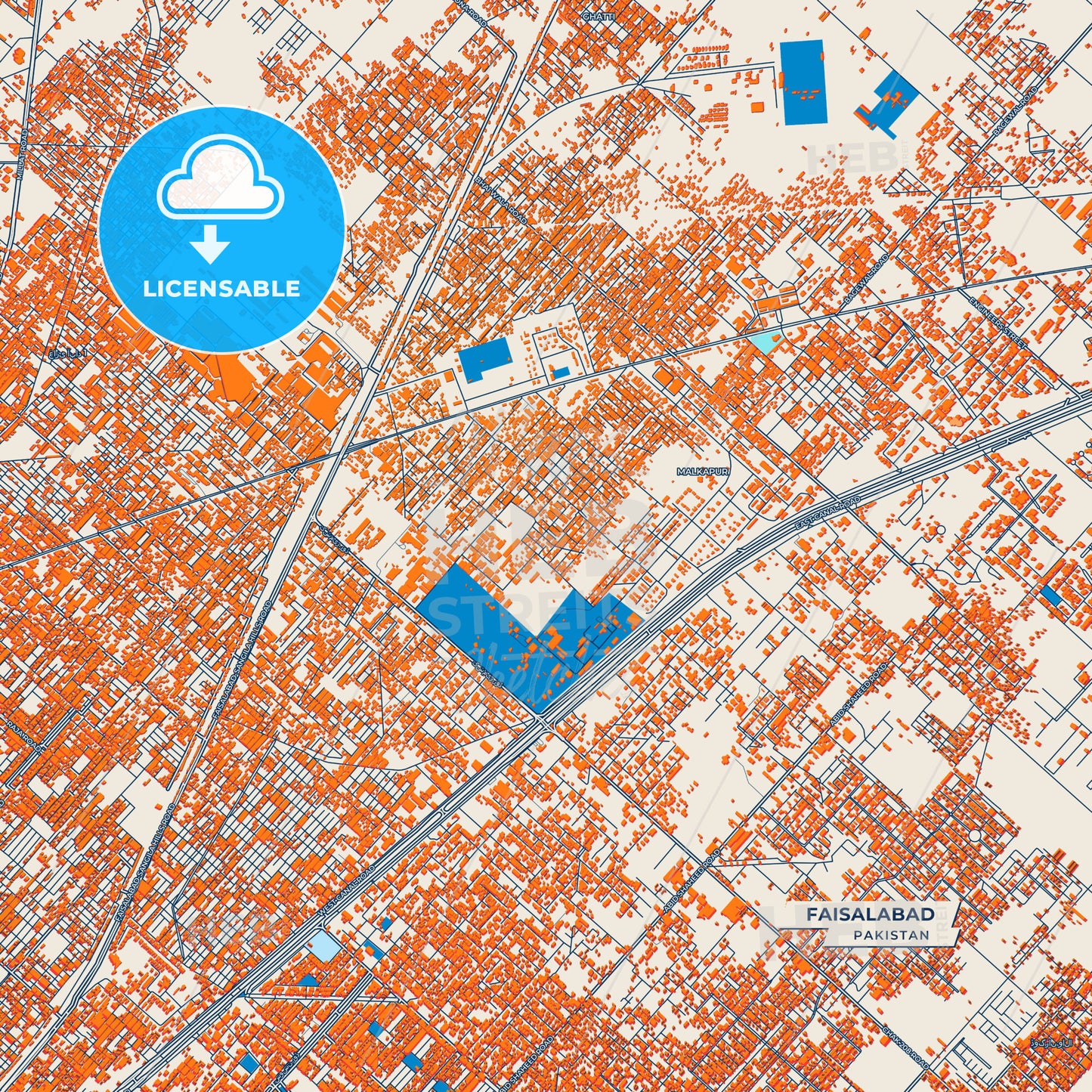 Canvas Print Template of Faisalabad Street Map