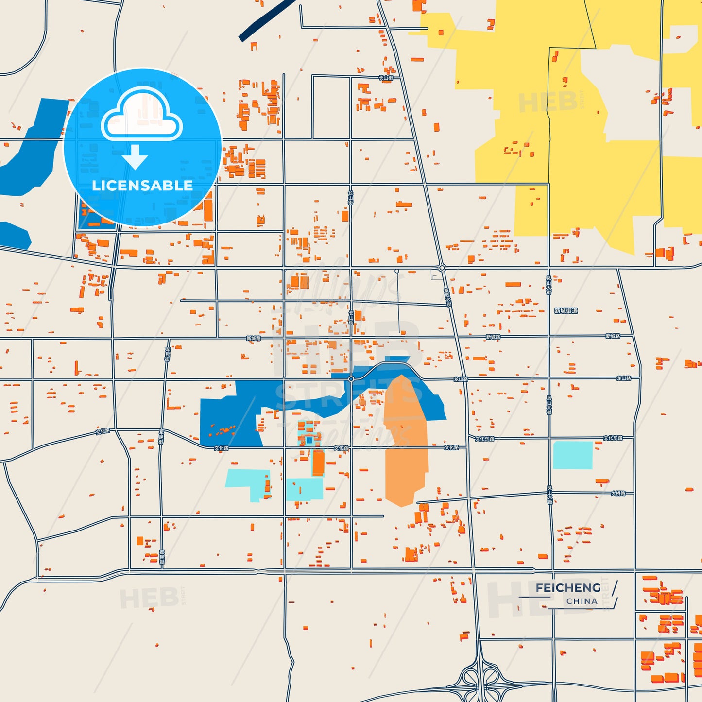 Canvas Print Template of Feicheng Street Map