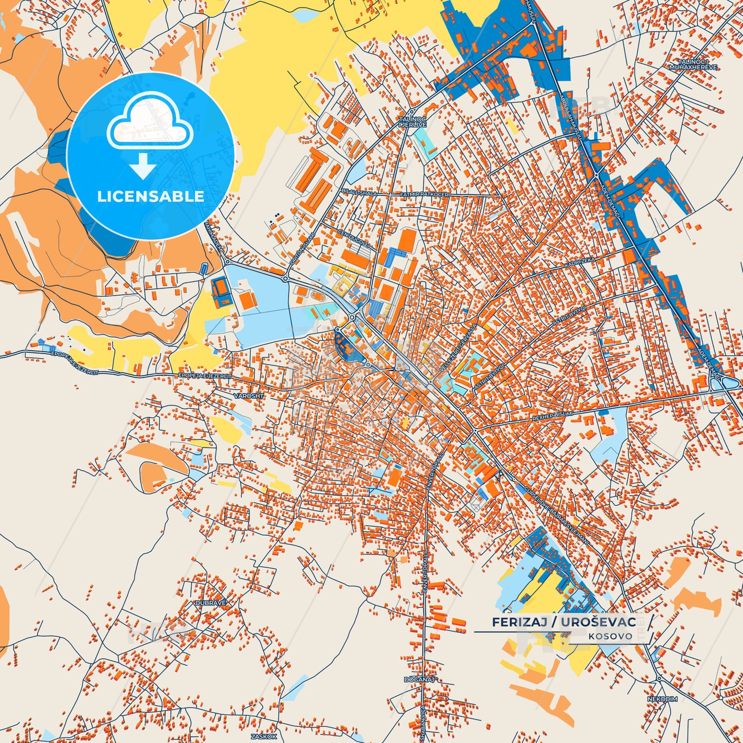 Canvas Print Template of Ferizaj / Uroševac Street Map