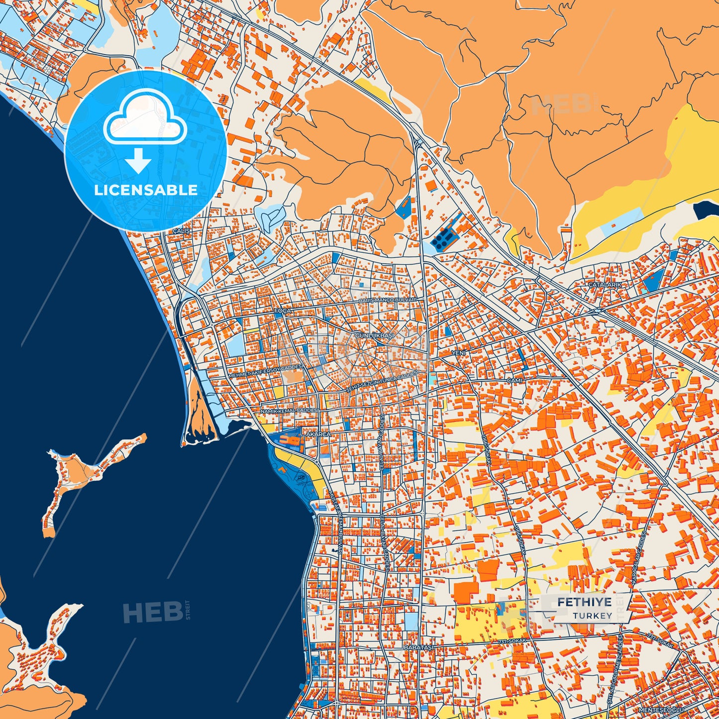 Canvas Print Template of Fethiye Street Map