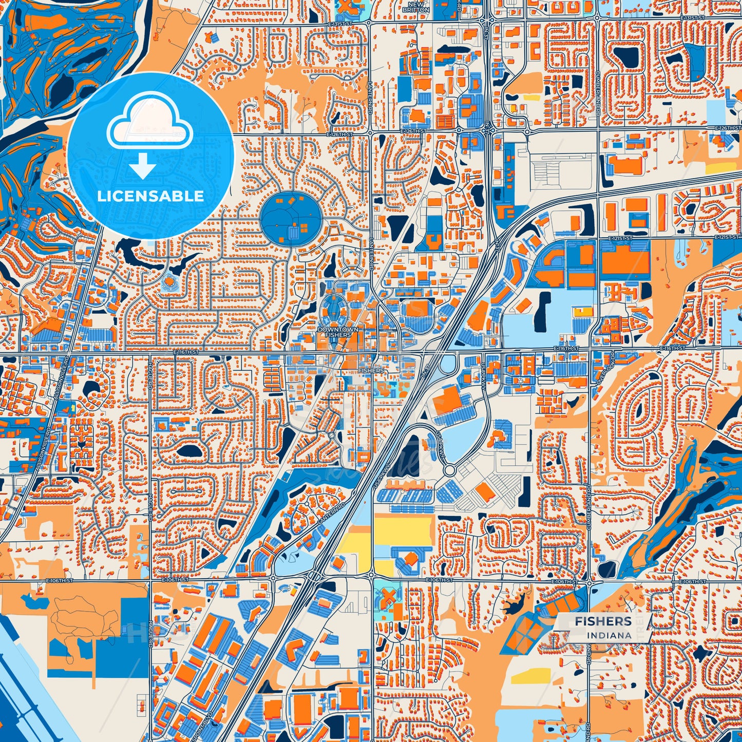 Canvas Print Template of Fishers Street Map