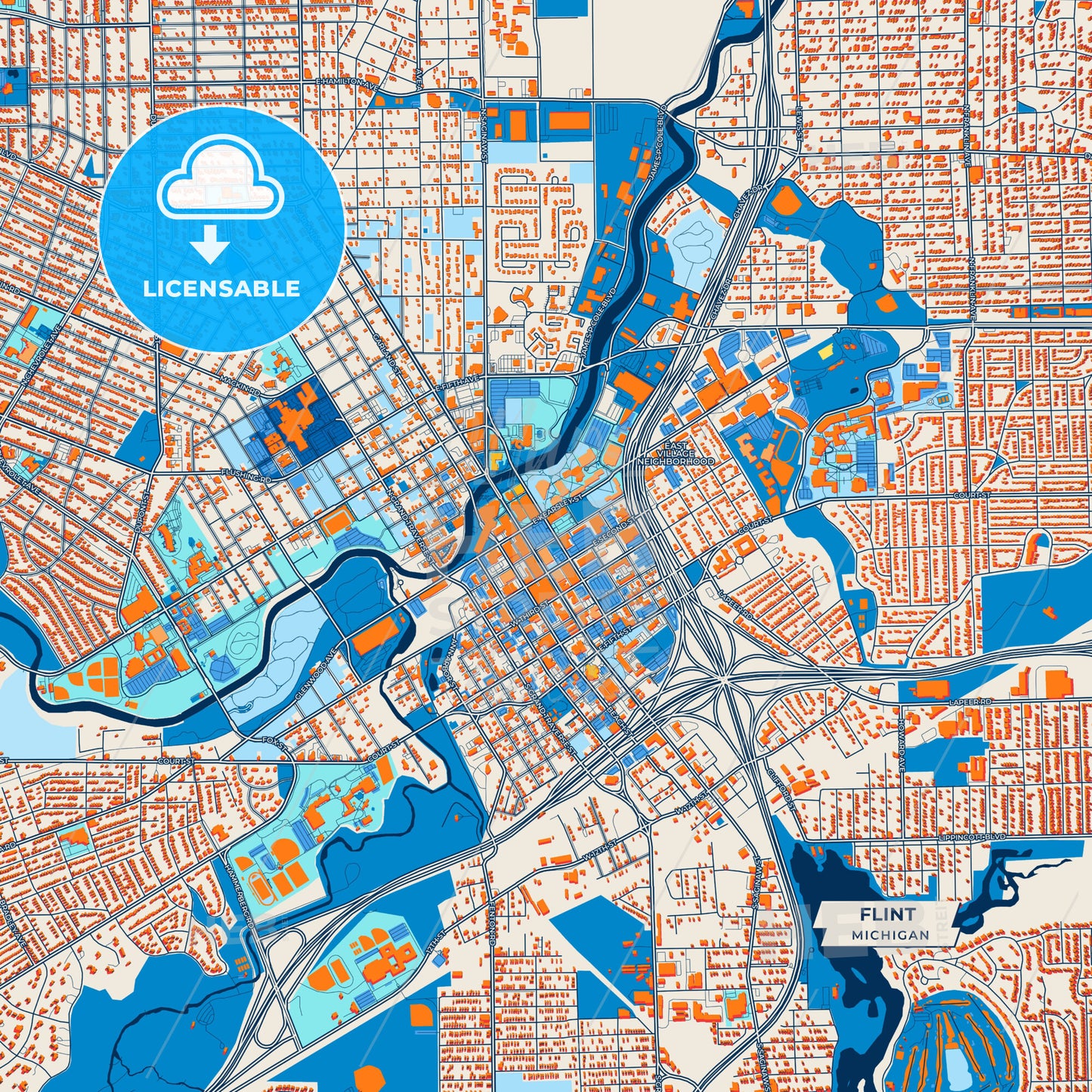 Canvas Print Template of Flint Street Map