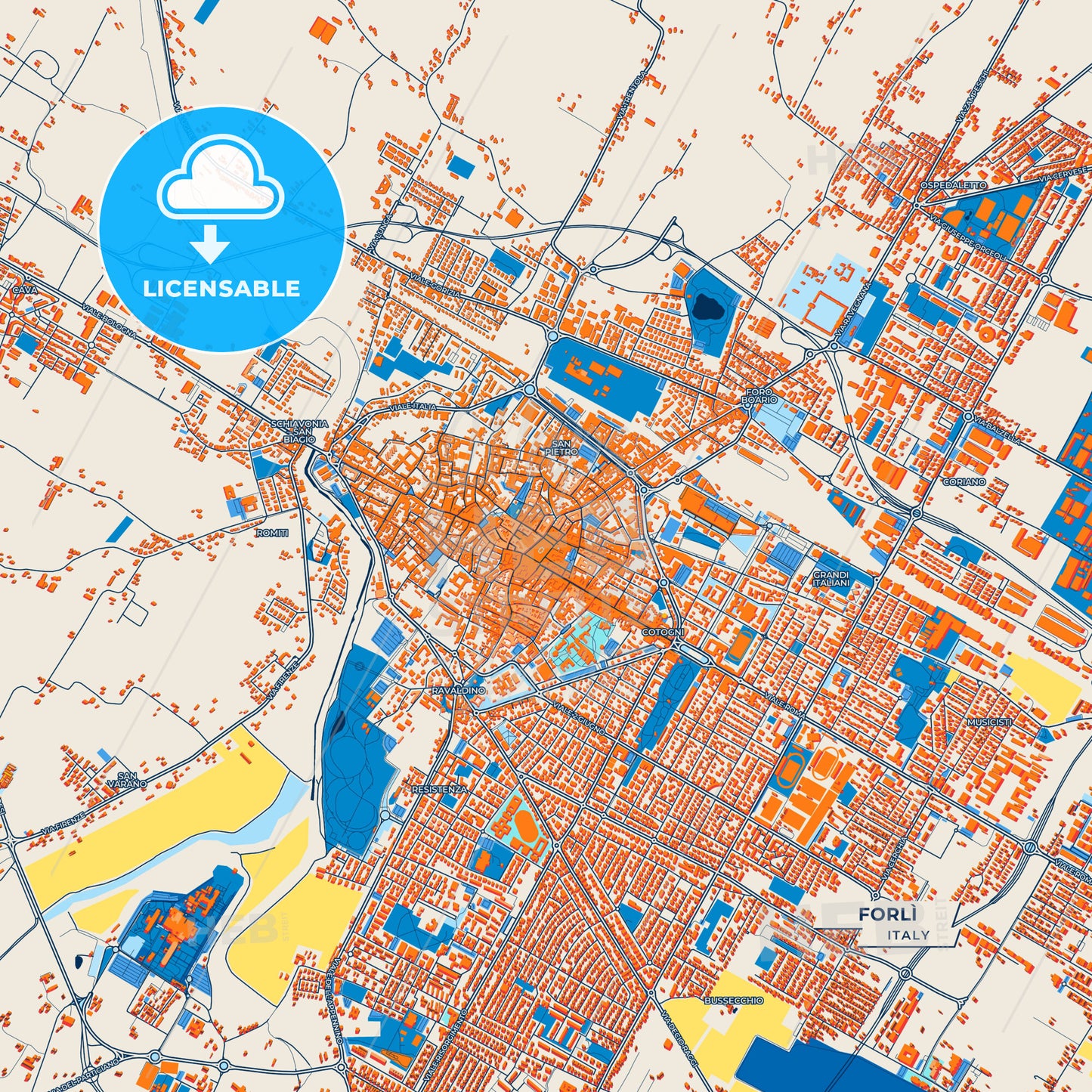 Canvas Print Template of Forlì Street Map