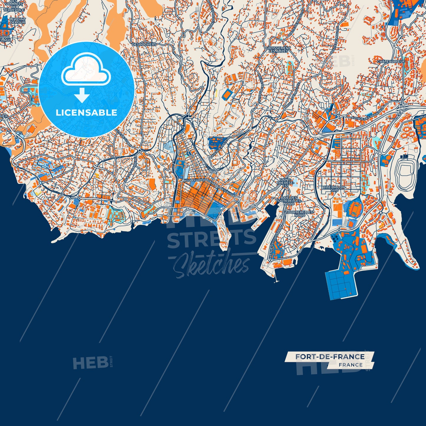 Canvas Print Template of Fort-de-France Street Map