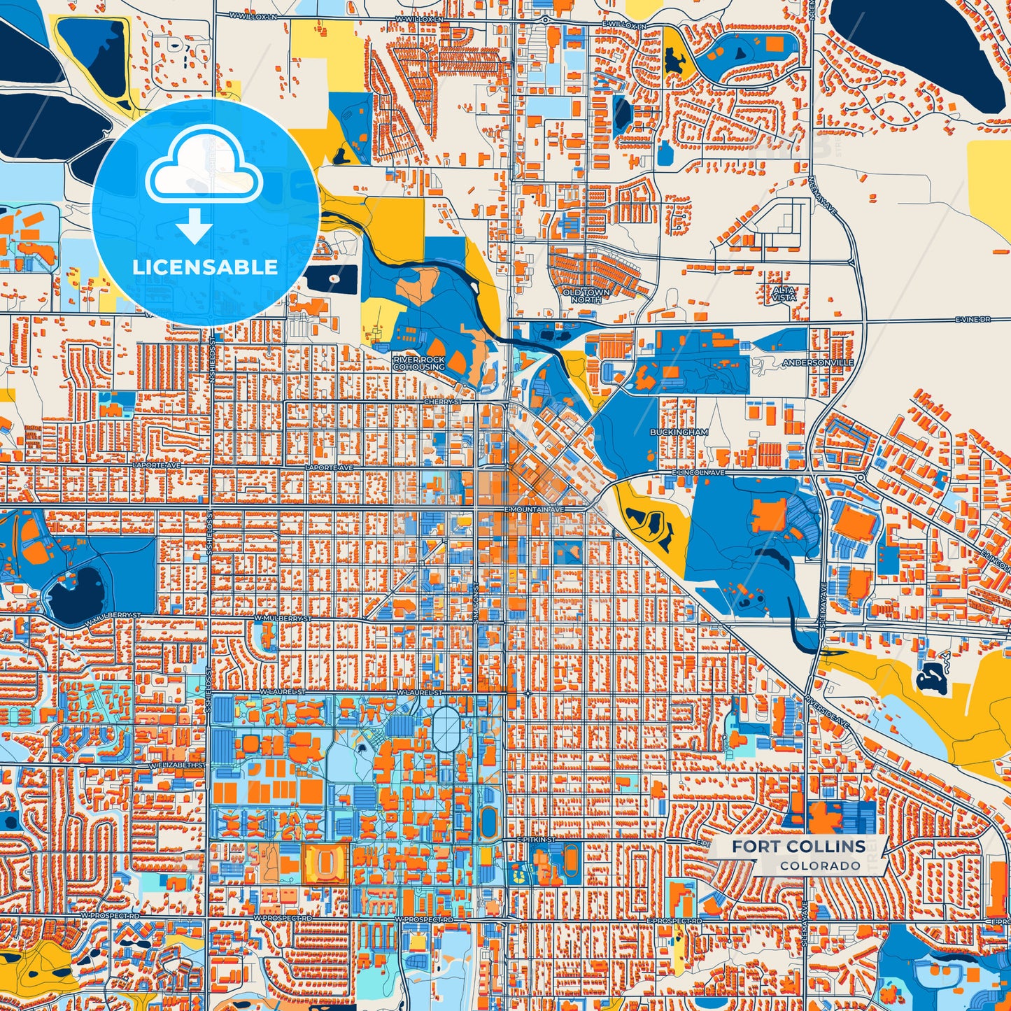 Canvas Print Template of Fort Collins Street Map