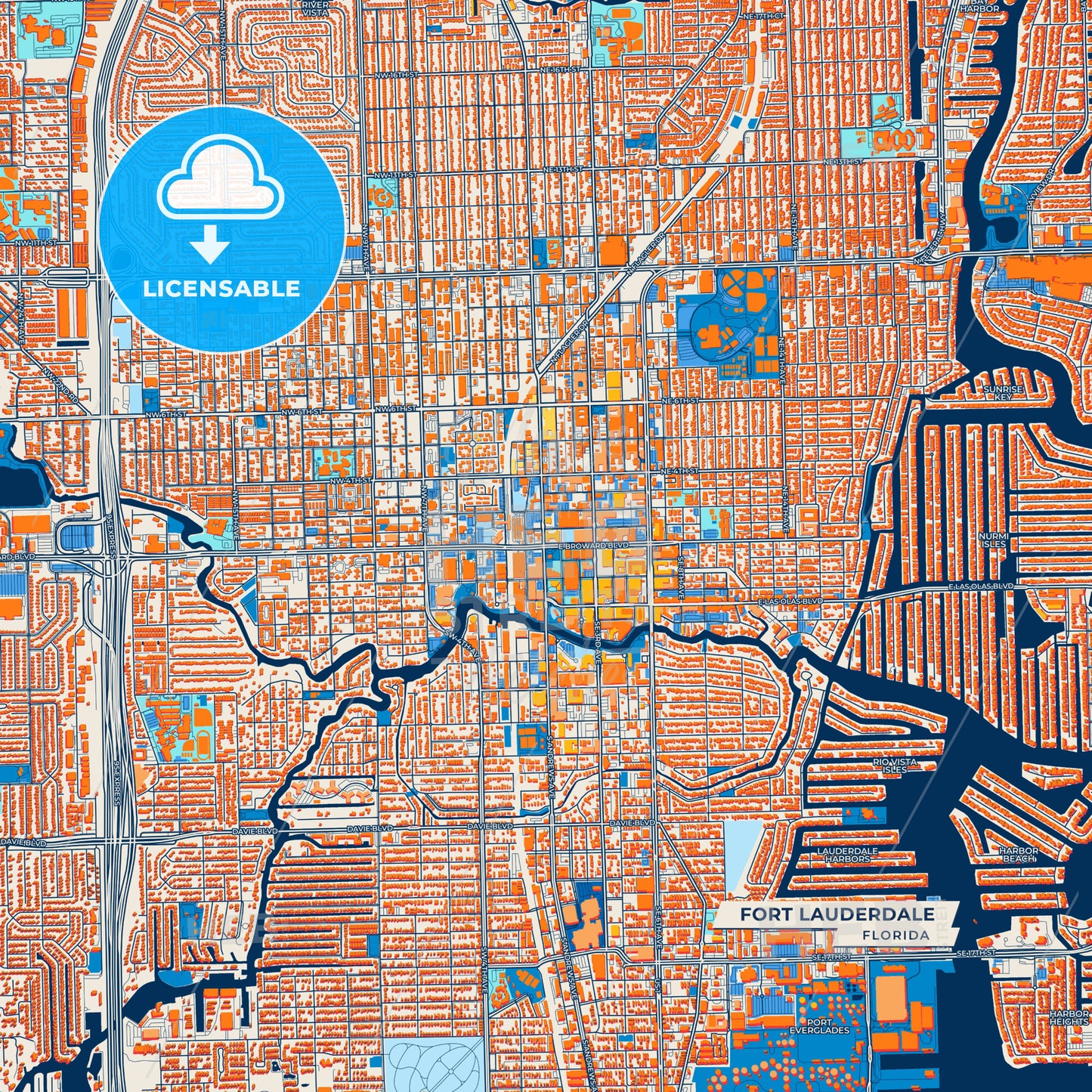 Canvas Print Template of Fort Lauderdale Street Map